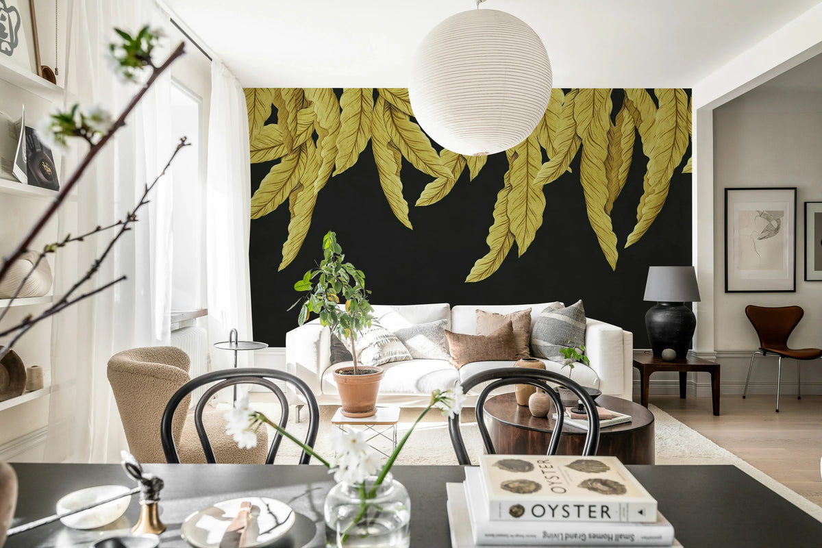 Hanging Palms, Balck Mural Wallpaper - room preview 03