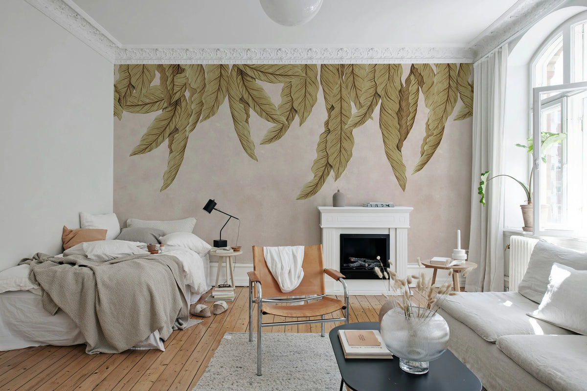 Hanging Palms, Pink Mural Wallpaper - room preview 03
