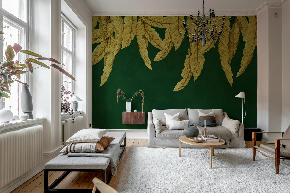 Hanging Palms, Dark Green Mural Wallpaper - room preview 03