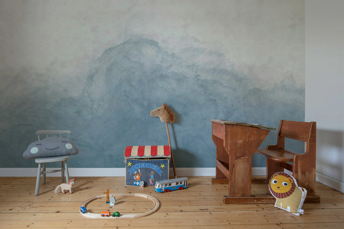 Abstract Watercolor, Light Blue Mural Wallpaper - room preview 03