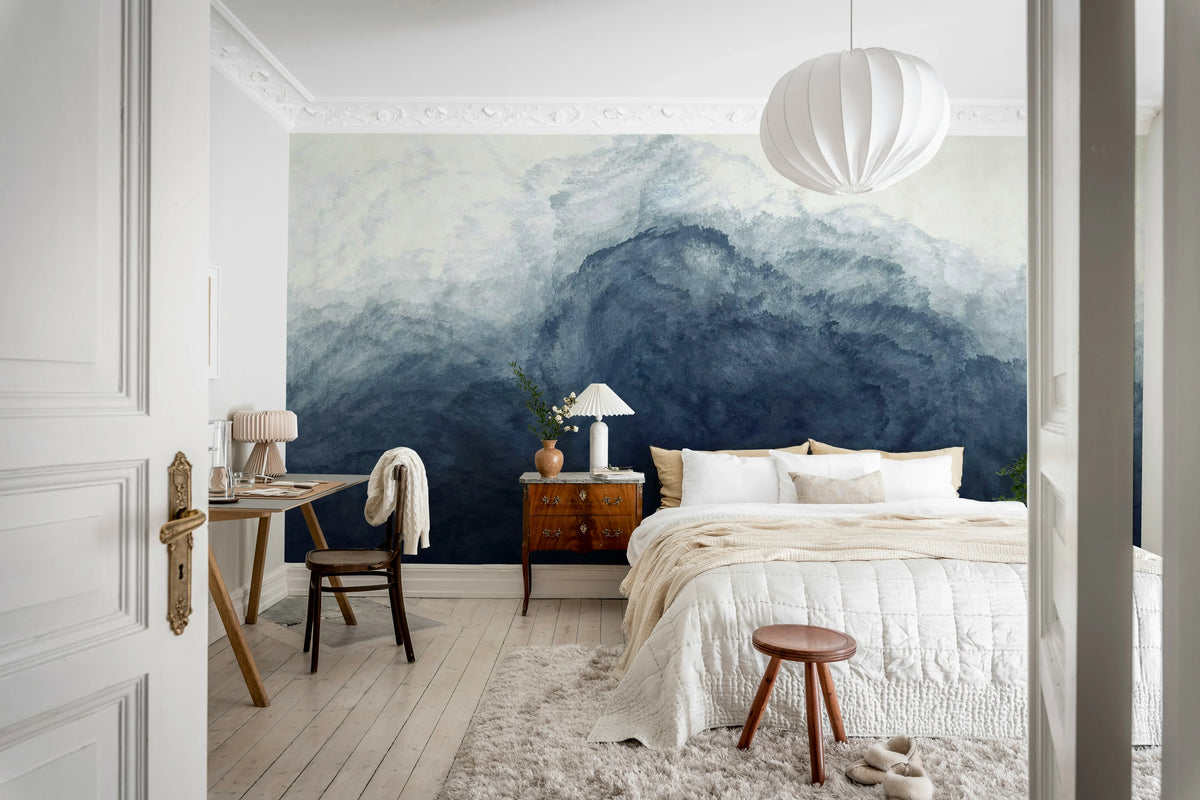 Abstract Watercolor, Blue Mural Wallpaper - room preview 03