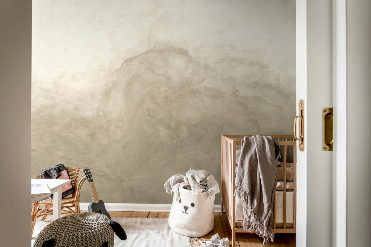 Abstract Watercolor, Beige Mural Wallpaper - room preview 03