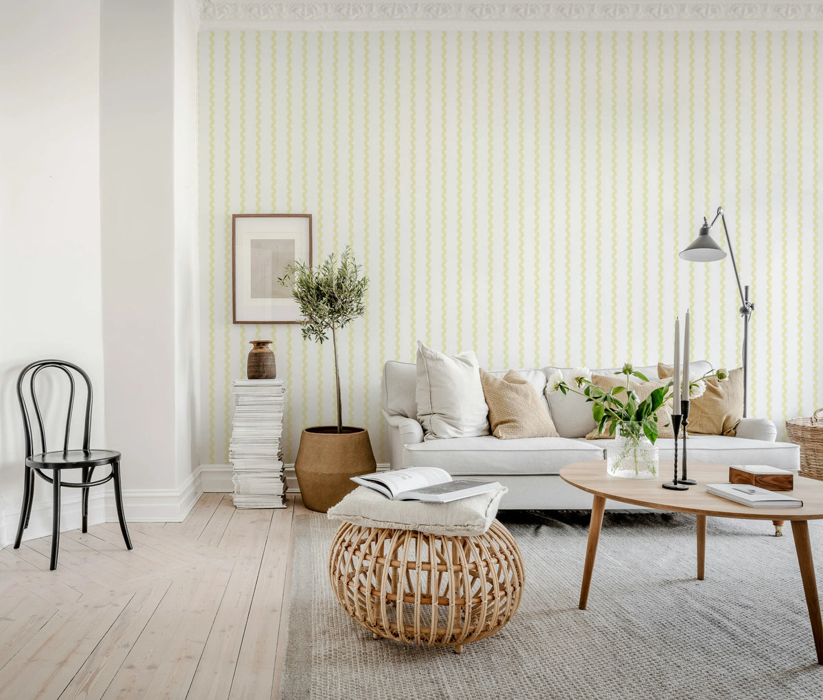 Wobbly Stripe, Cloud Dancer Mural Wallpaper - room preview 03