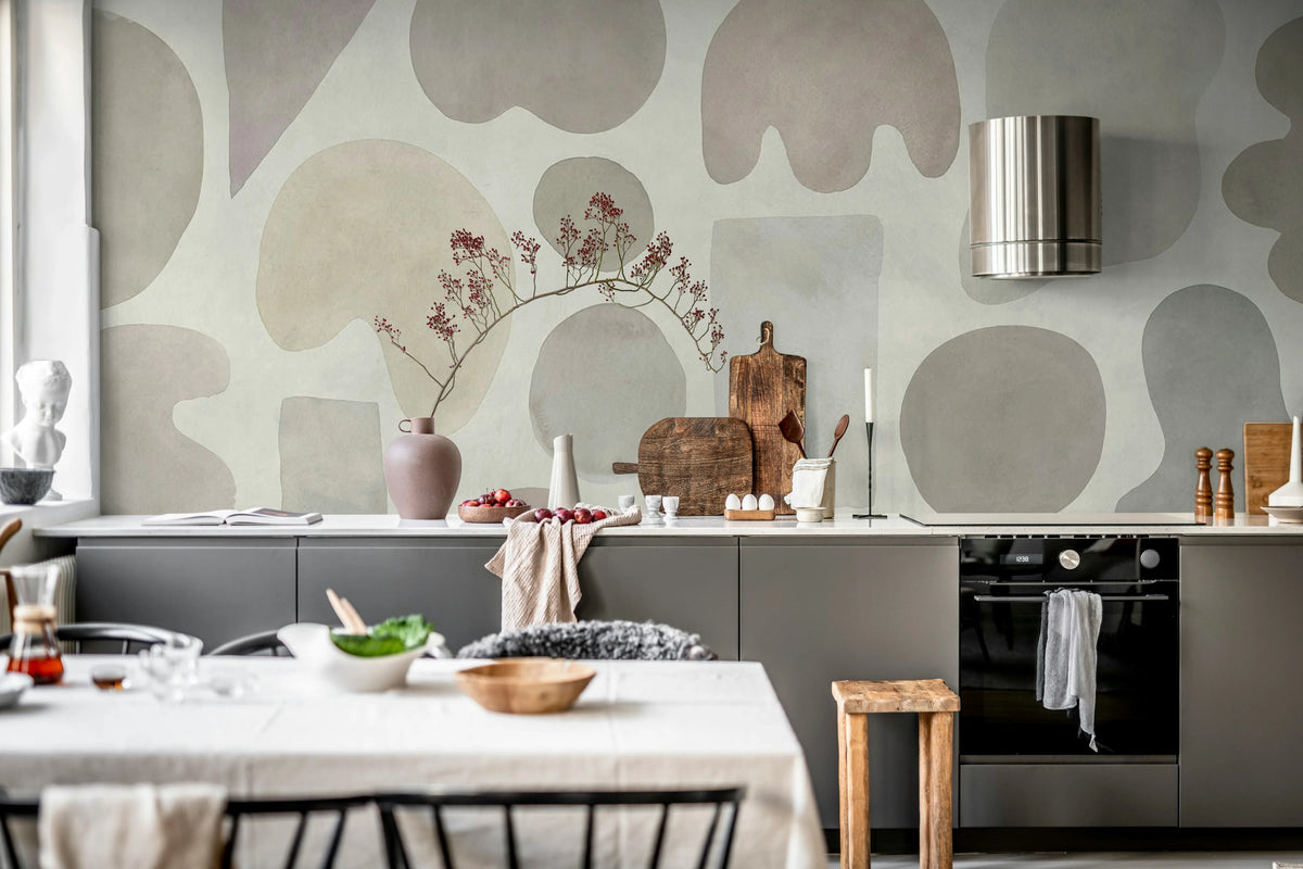 Watercolor Shapes, Beige Mural Wallpaper - room preview 03