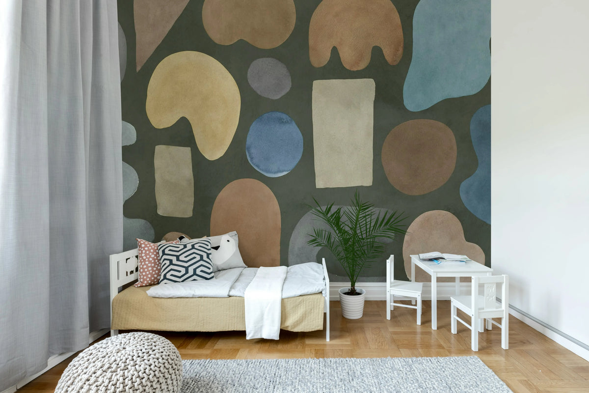 Watercolor Shapes, Dark Mural Wallpaper - room preview 03