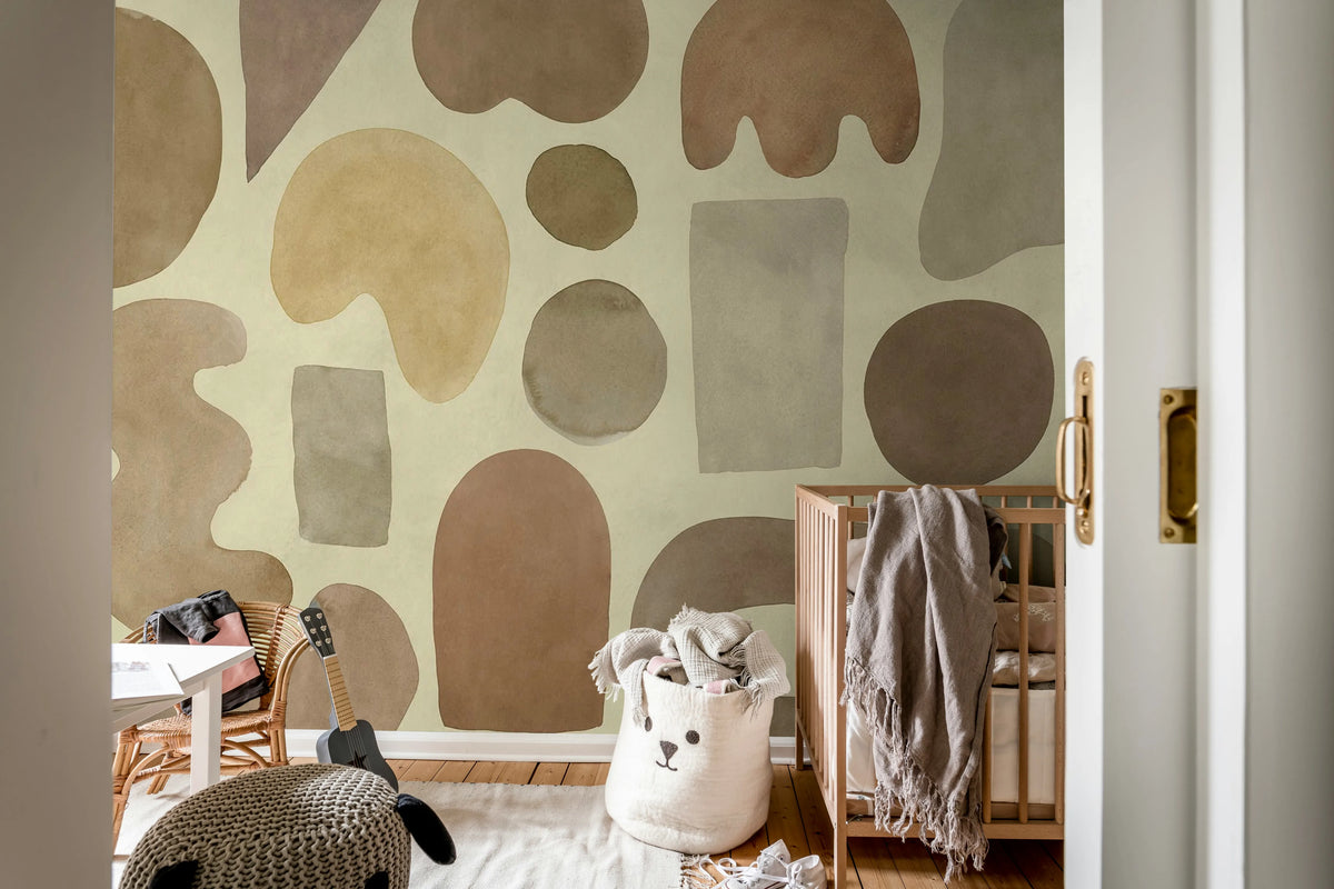 Watercolor Shapes, Brown Mural Wallpaper - room preview 03