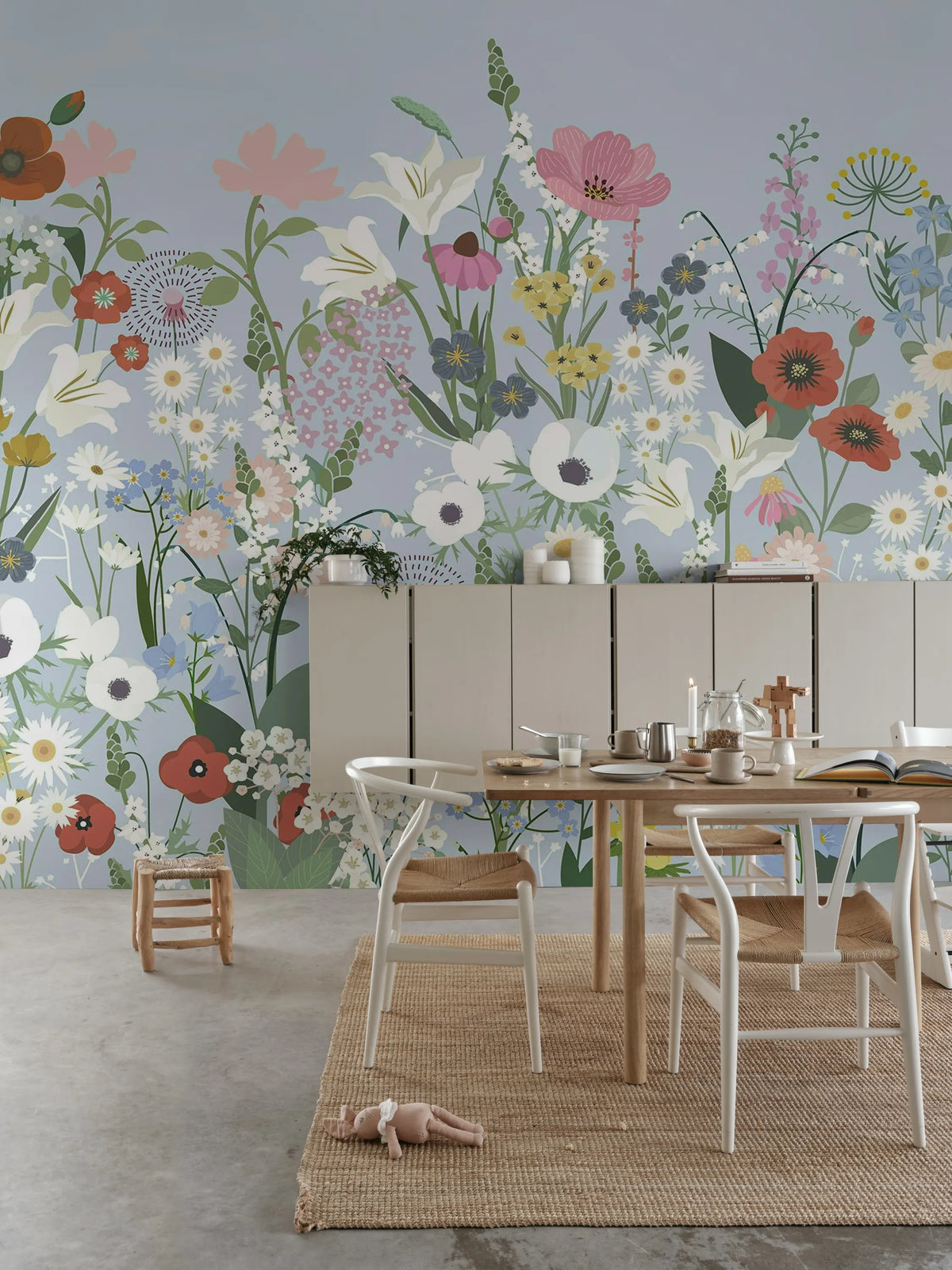 Playful Meadow, Blue Mural Wallpaper - room preview 03