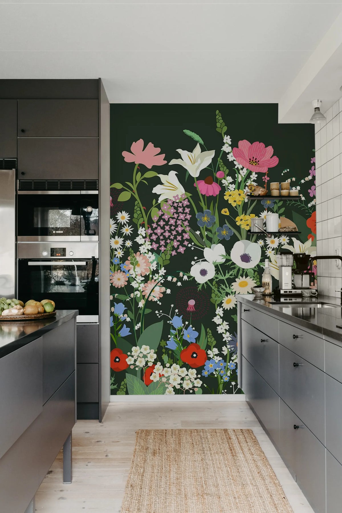 Playful Meadow, Black Mural Wallpaper - room preview 03