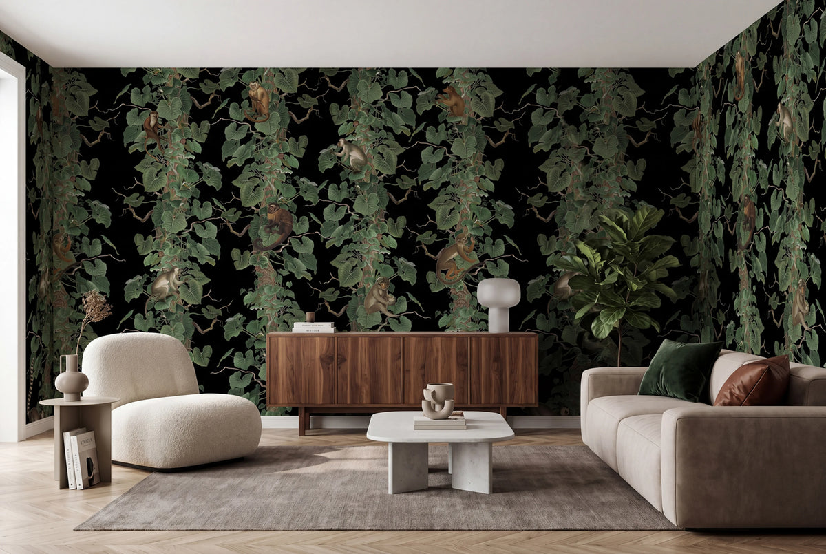 Monkey Climbers, Black Mural Wallpaper - room preview 03