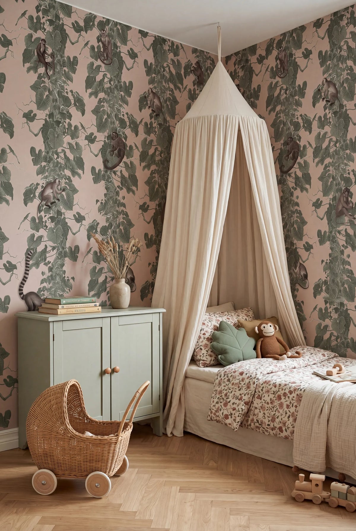 Monkey Climbers, Pink Mural Wallpaper - room preview 03