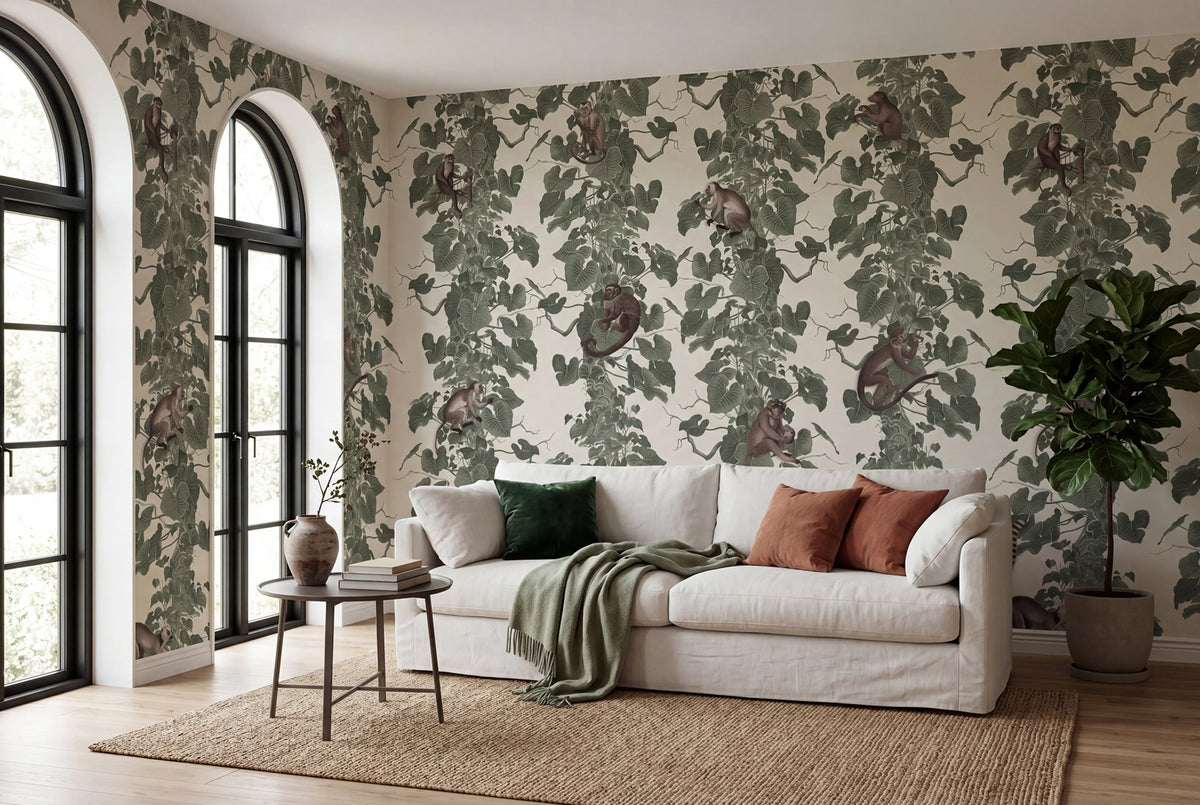 Monkey Climbers, Beige Mural Wallpaper - room preview 03