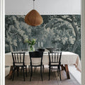 Forest Engraving, Blue Mural Wallpaper - room preview 03