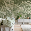 Forest Engraving, Green Mural Wallpaper - room preview 03