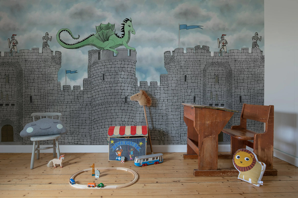 Dragon Castle, Blue Mural Wallpaper - room preview 03