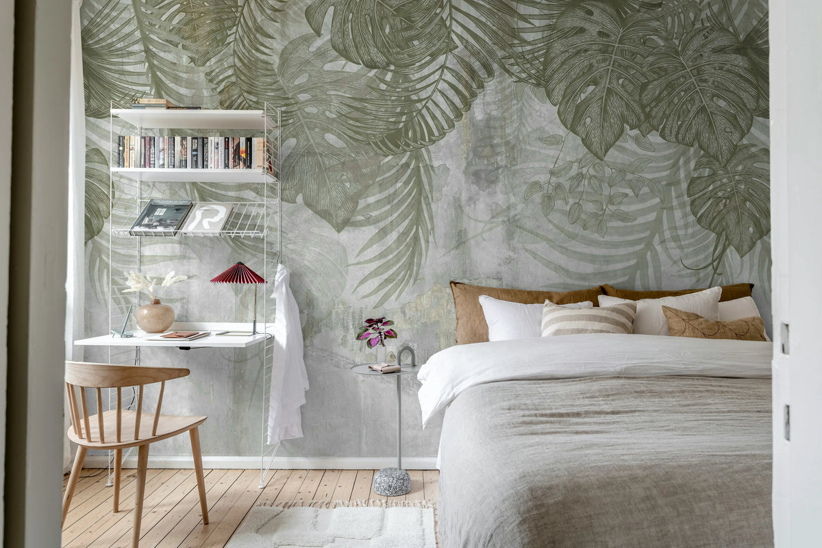 Monstera Wall, Green Mural Wallpaper - room preview 03