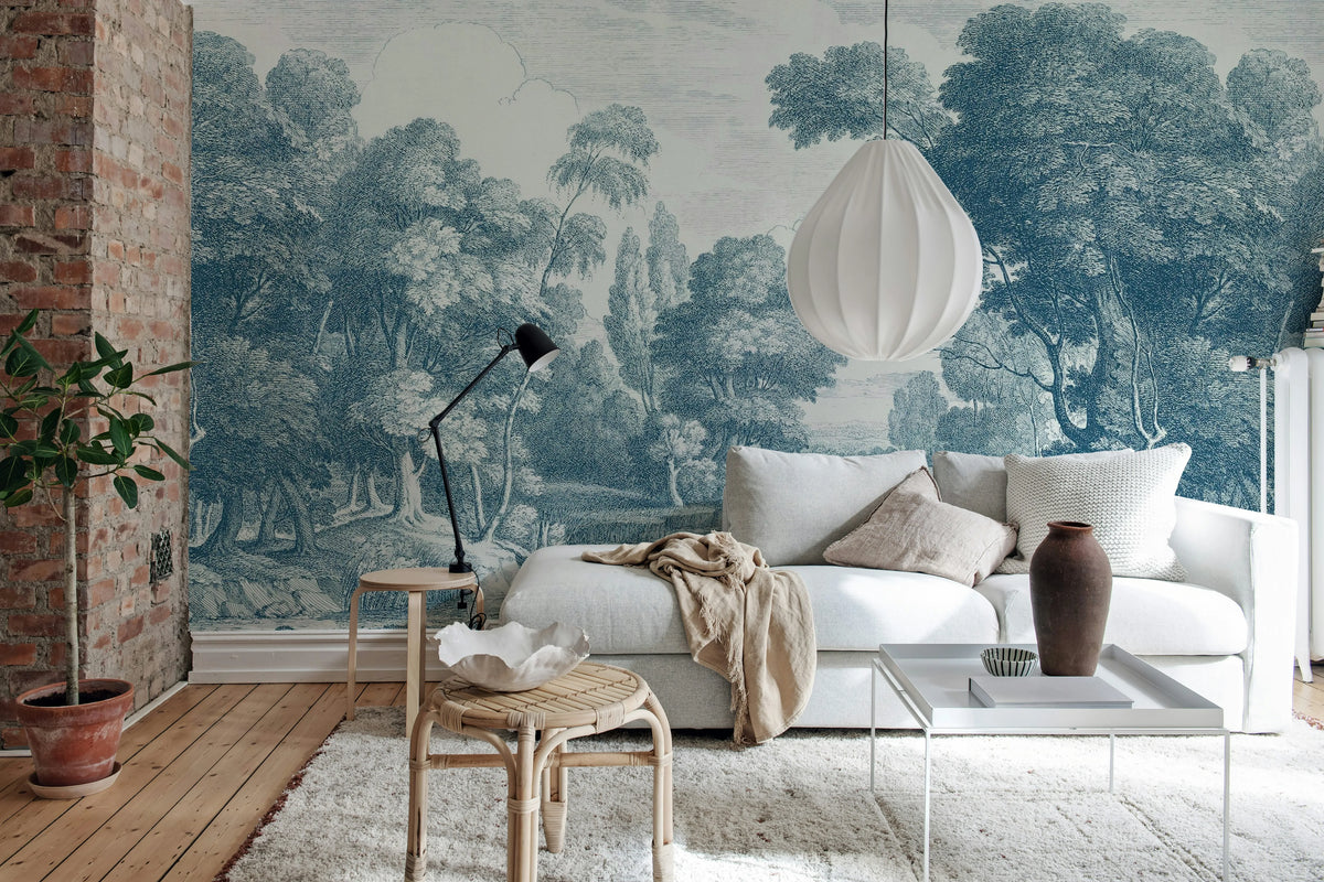 Etching Park, Blue Mural Wallpaper - room preview 03