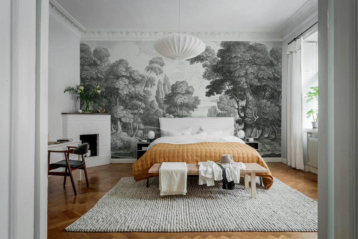Etching Park, Black Mural Wallpaper - room preview 03