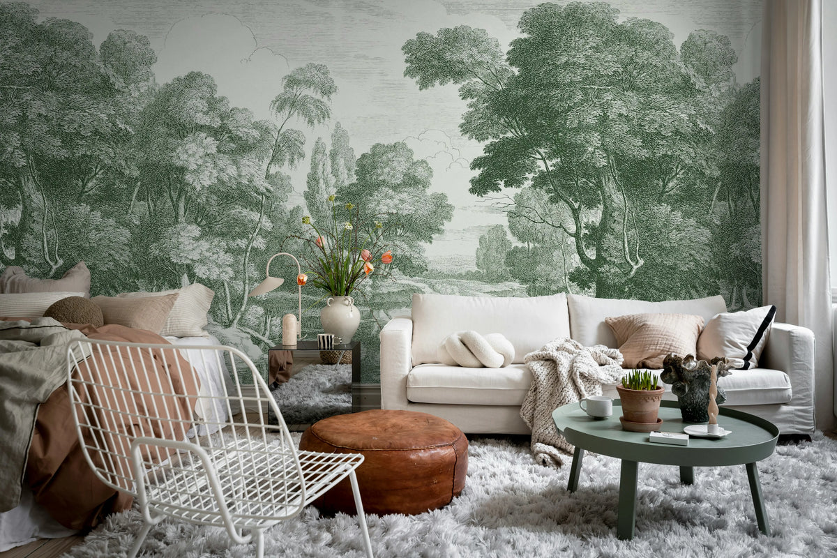 Etching Park, Green Mural Wallpaper - room preview 03