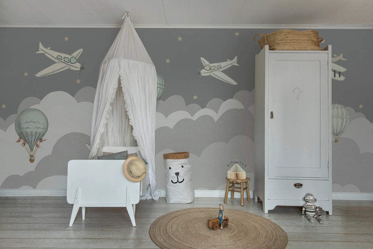 Fly Away, Gray Mural Wallpaper - room preview 03