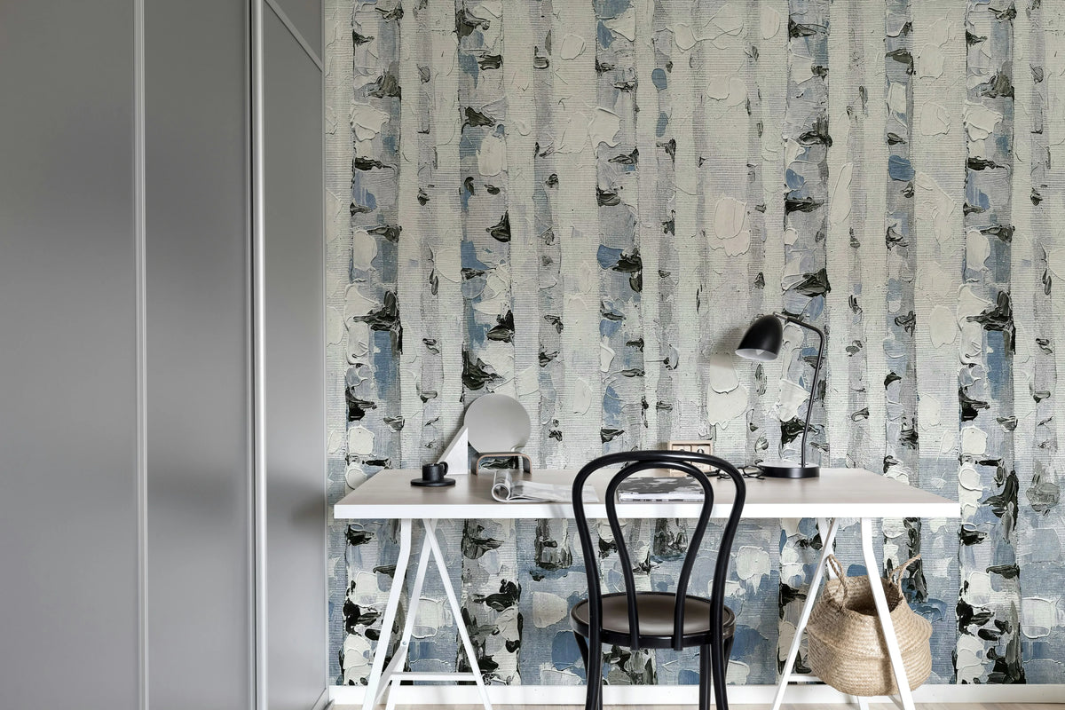 Birch Forest, Blue Mural Wallpaper - room preview 03