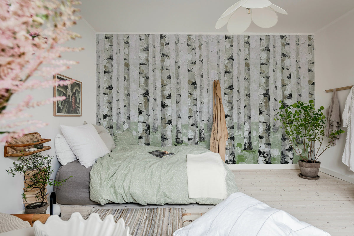 Birch Forest, Green Mural Wallpaper - room preview 03
