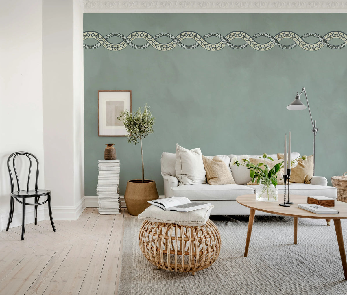 Ivory Braid, Blue Mural Wallpaper - room preview 03