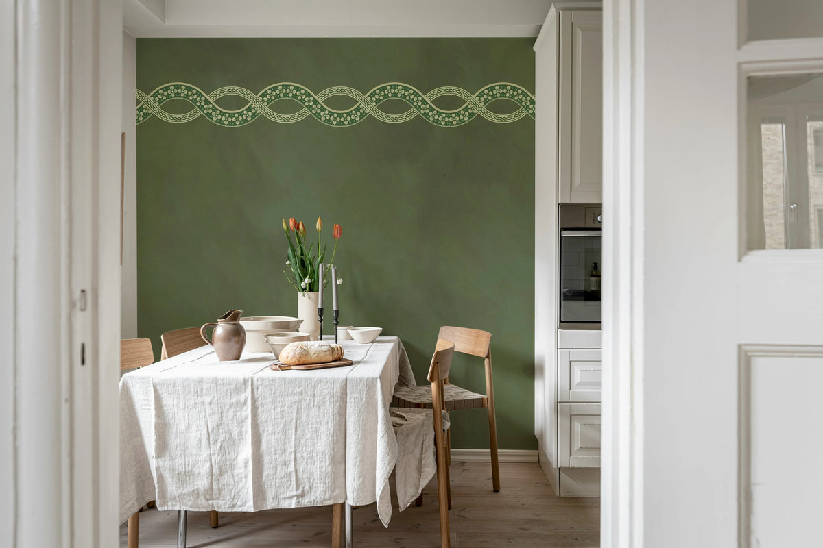 Ivory Braid, Green Mural Wallpaper - room preview 03