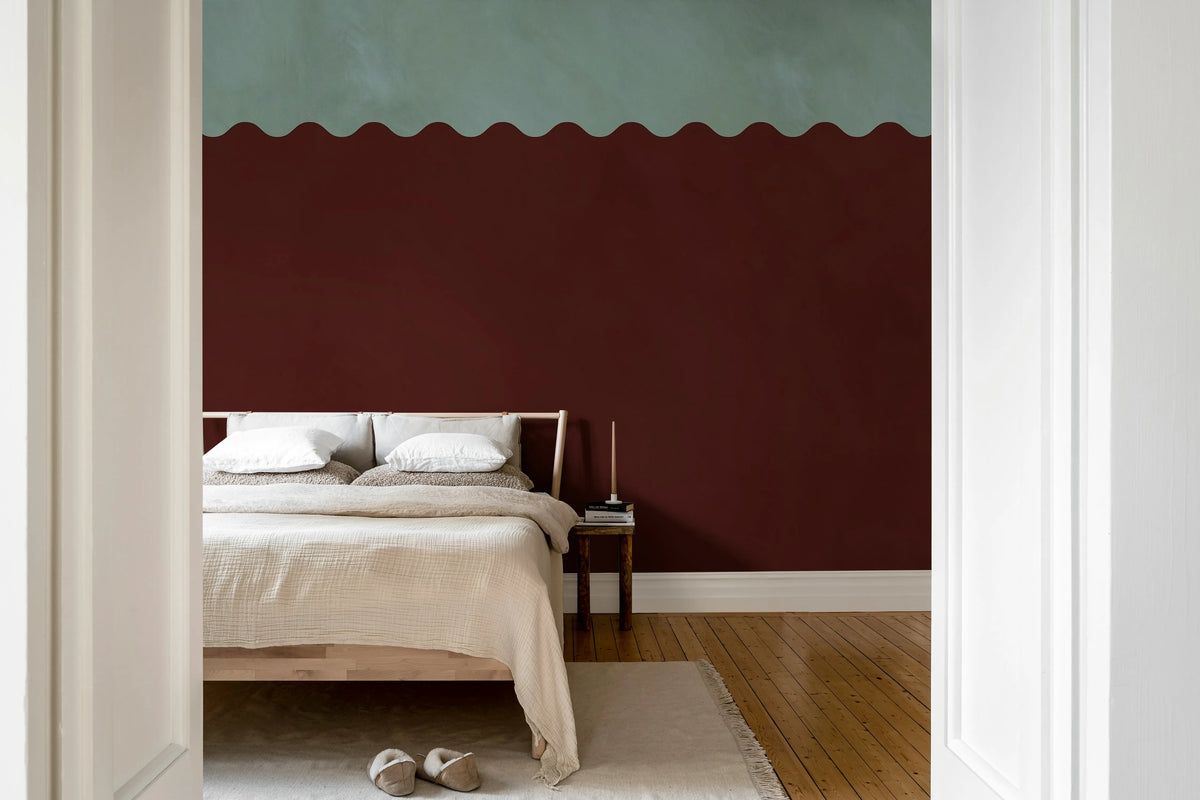 Wave Border, Burgundy Mural Wallpaper - room preview 03