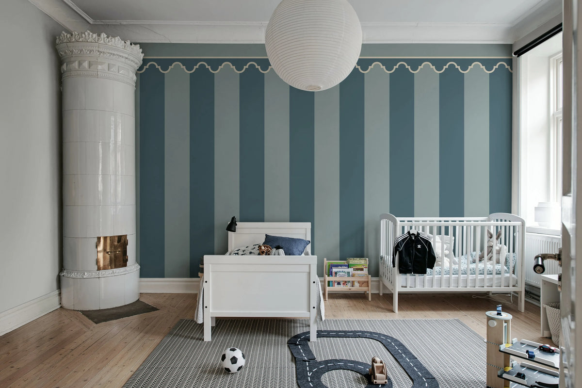 Stripe Chateau, Blue Mural Wallpaper - room preview 03