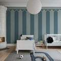 Stripe Chateau, Blue Mural Wallpaper - room preview 03