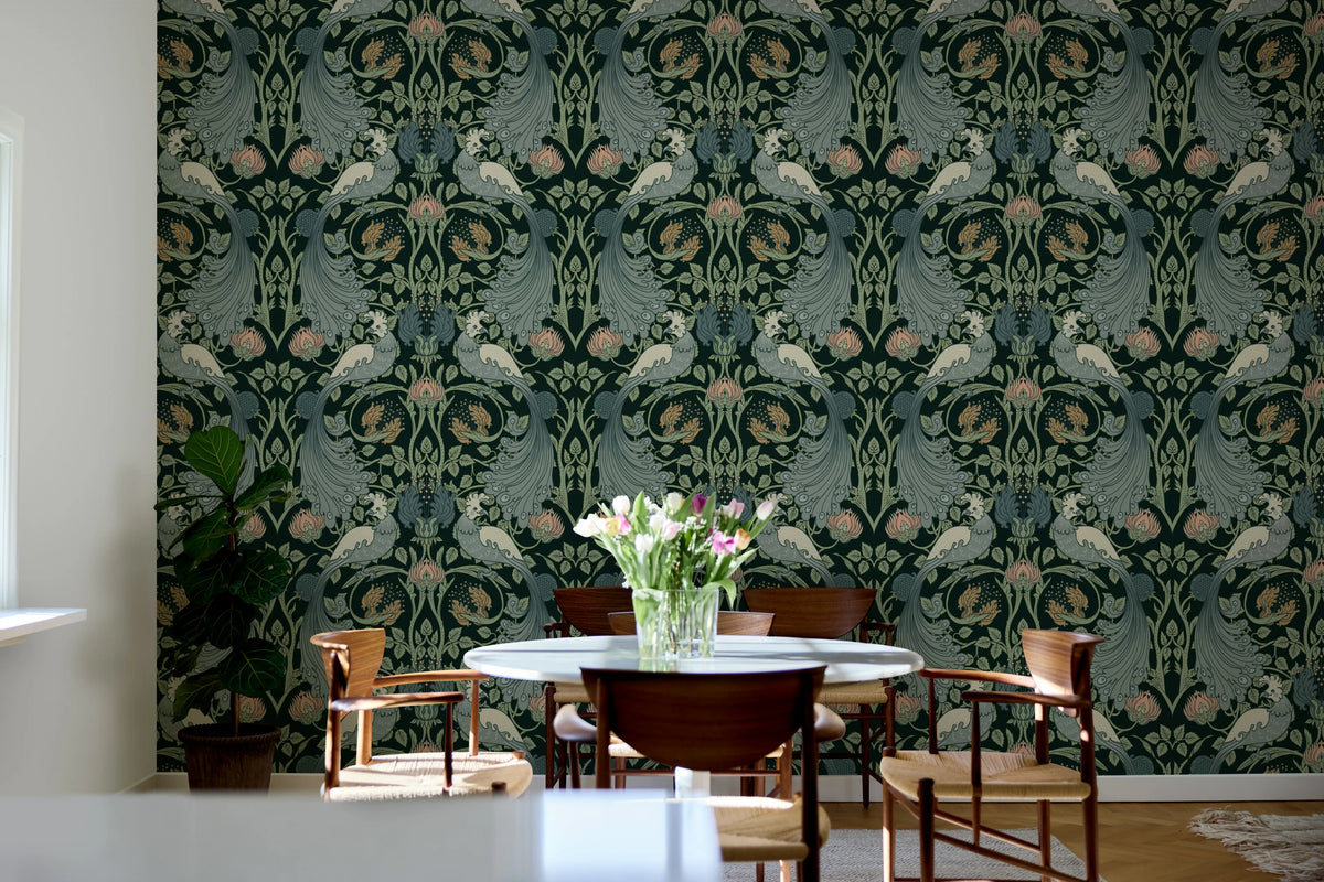 Birds of Paradise, Dark Mural Wallpaper - room preview 03