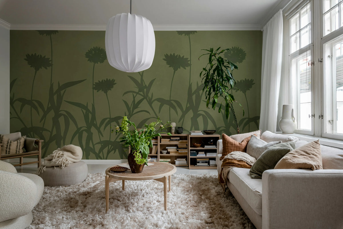 Floral Silhouette, Green Mural Wallpaper - room preview 03