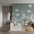 Floral Silhouette, Blue Mural Wallpaper - room preview 03