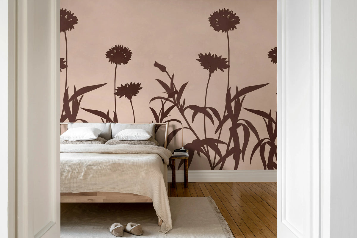 Floral Silhouette, Pink Mural Wallpaper - room preview 03