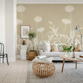 Floral Silhouette, Beige Mural Wallpaper - room preview 03
