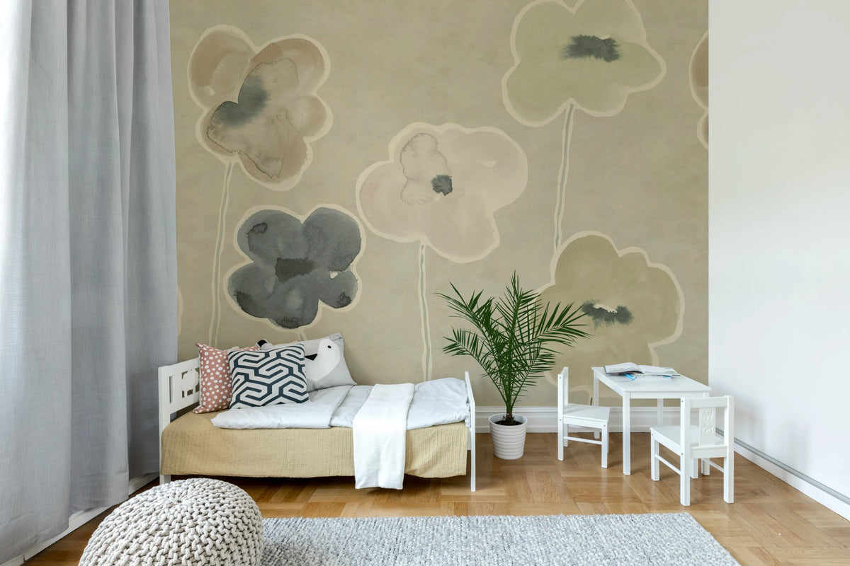 Paper Poppies, Pastel Mural Wallpaper - room preview 03