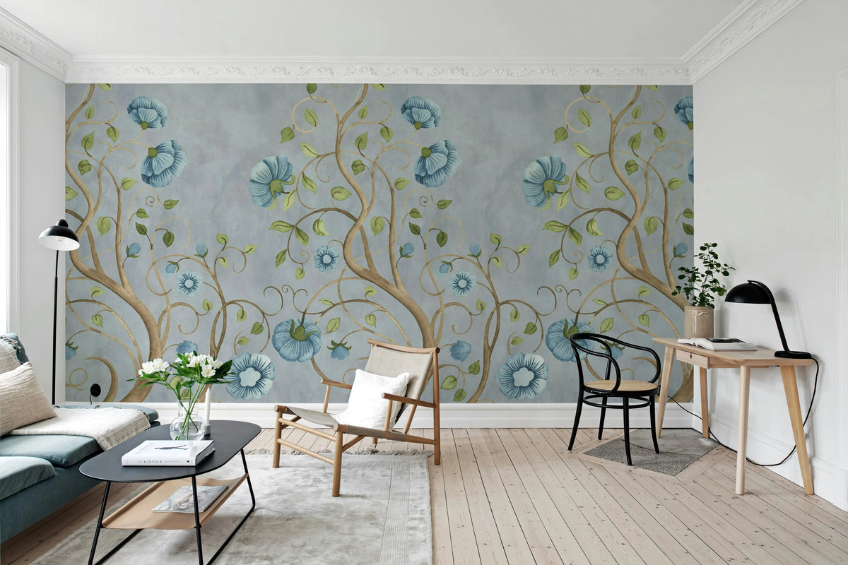 Big Poem, Blue Mural Wallpaper - room preview 03