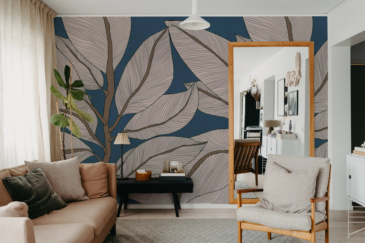 Ruby Lines, Dark Blue Mural Wallpaper - room preview 03