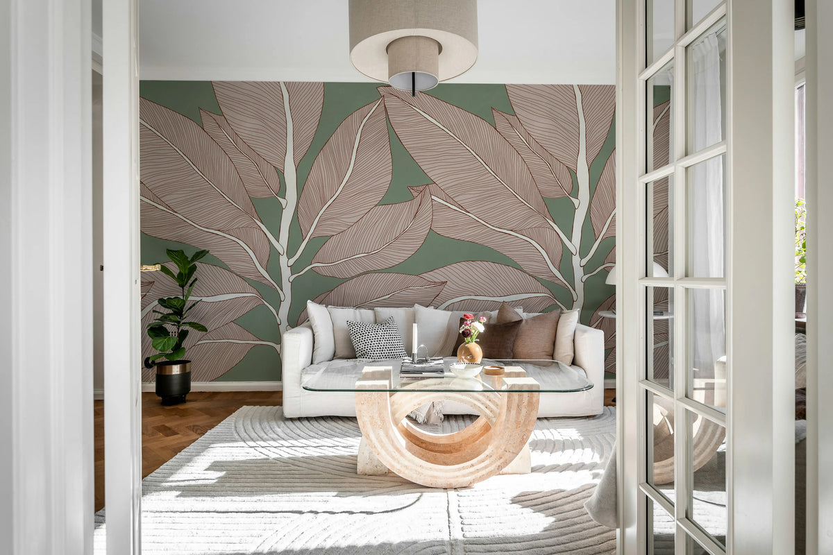 Ruby Lines, Green Mural Wallpaper - room preview 03