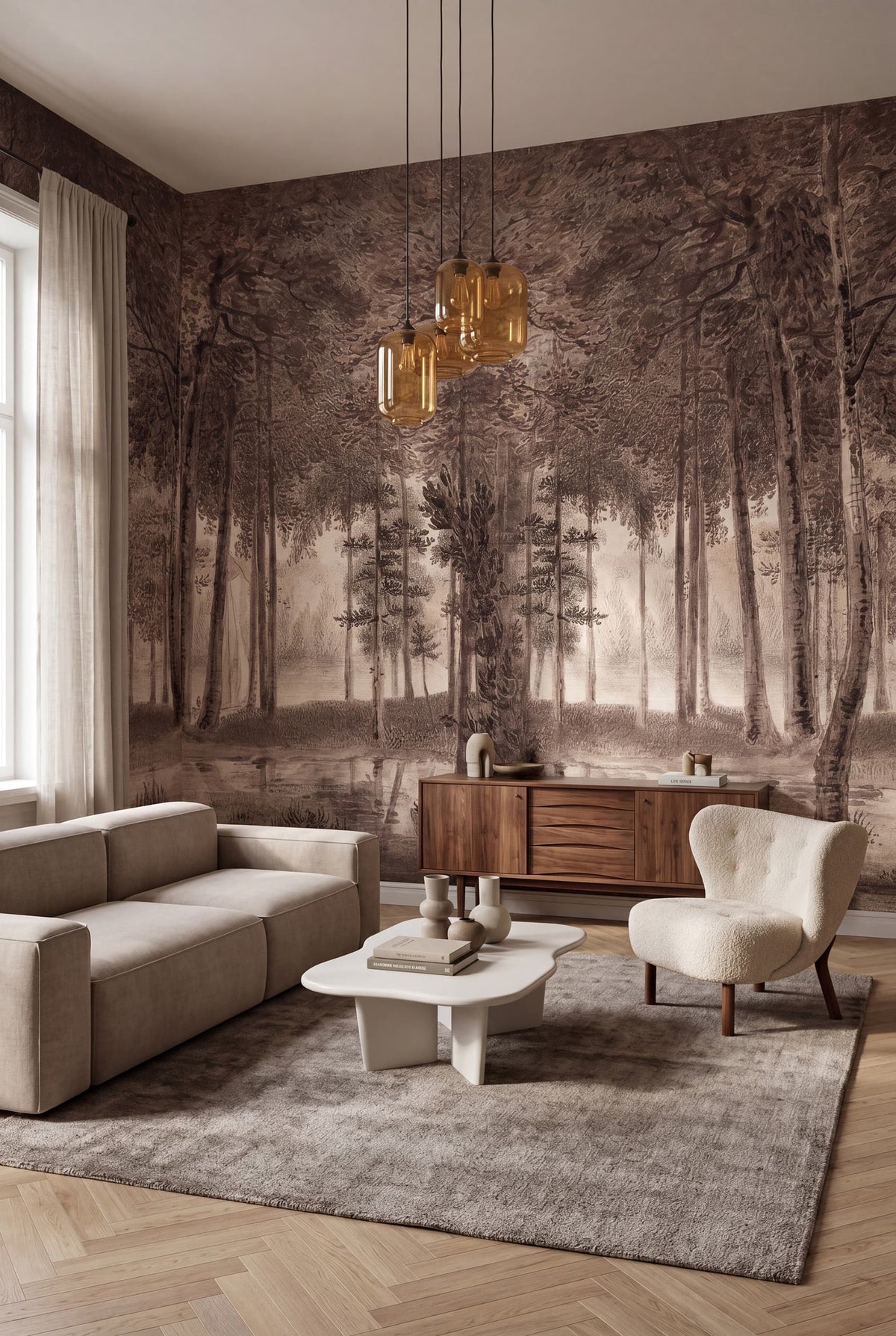 Lovers Forest, Burgundy Mural Wallpaper - room preview 03