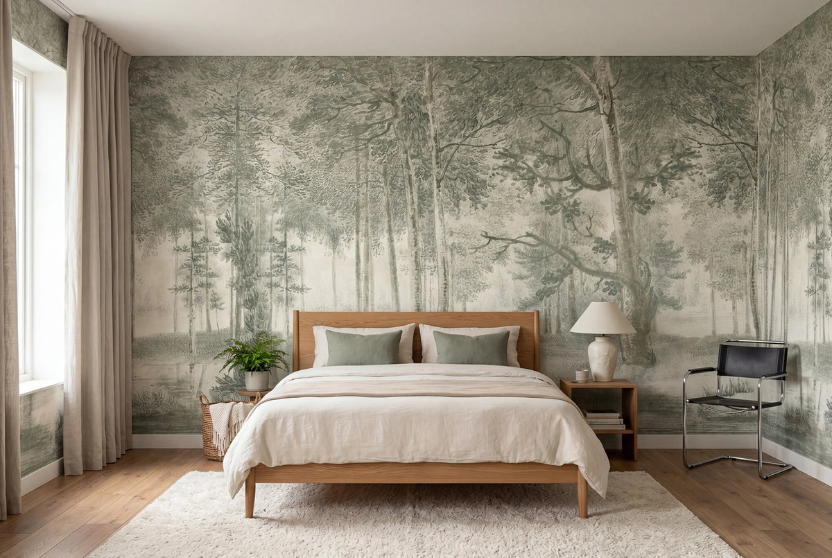 Lovers Forest, Light Green Mural Wallpaper - room preview 03