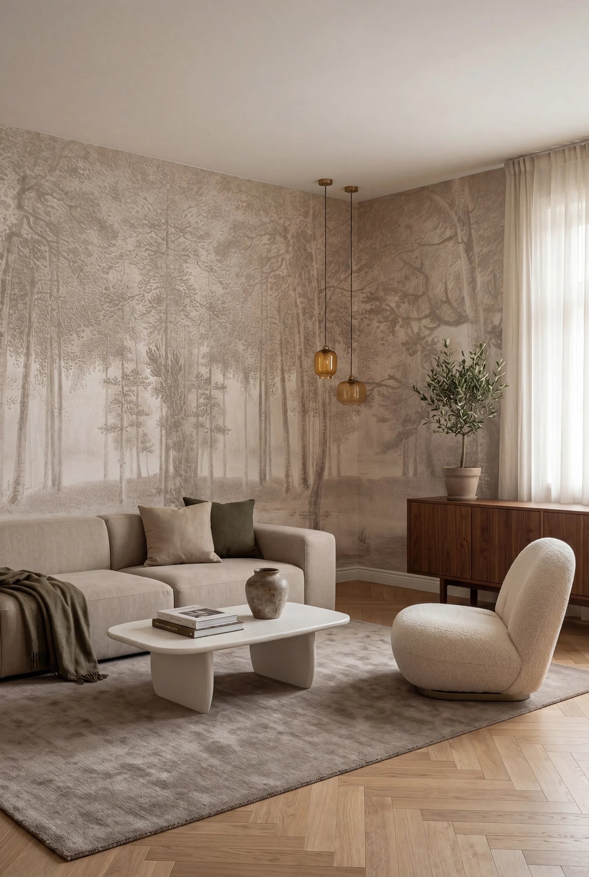 Lovers Forest, Beige Mural Wallpaper - room preview 03