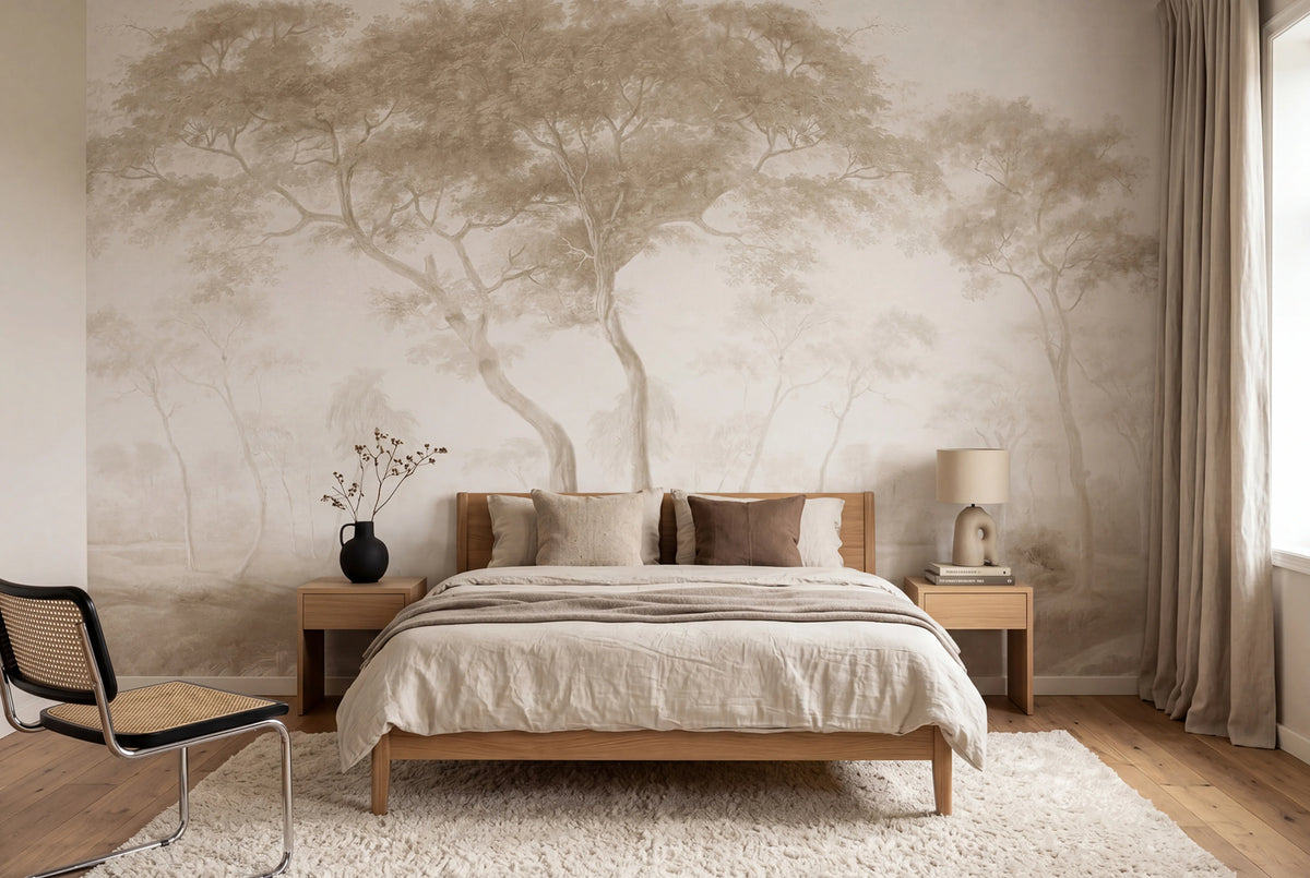 The Green Forest, Beige Mural Wallpaper - room preview 03