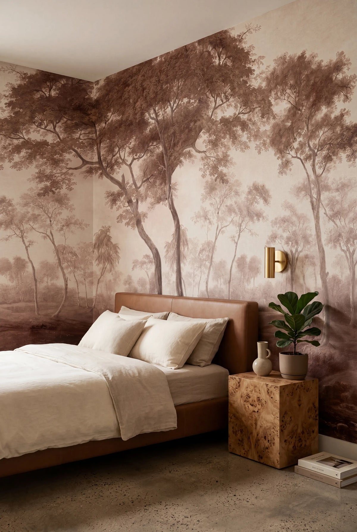 The Green Forest, Burgundy Mural Wallpaper - room preview 03