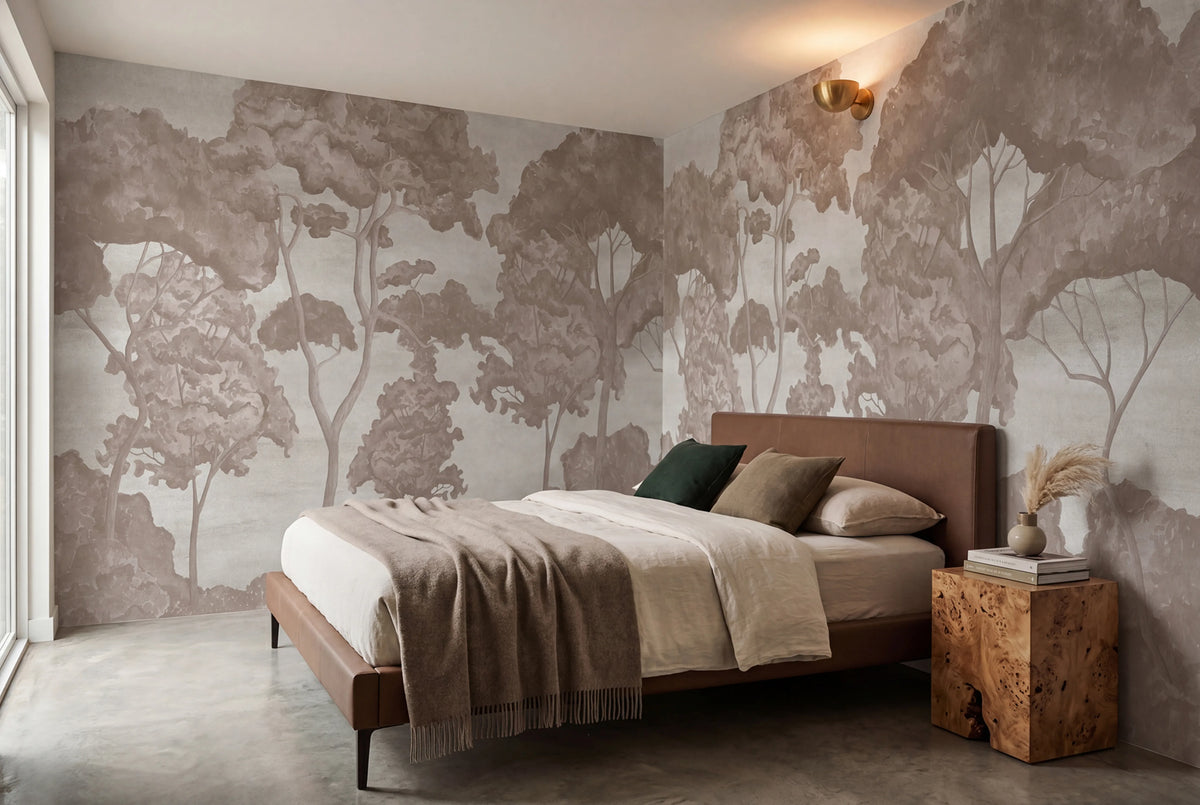 Tree Parade, Beige Mural Wallpaper - room preview 03