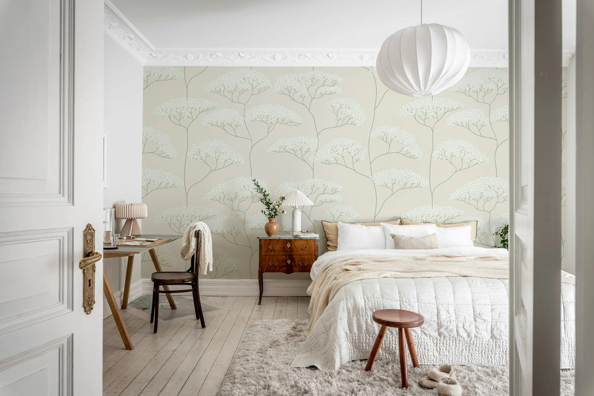 Cow Parsley, Gray Mural Wallpaper - room preview 03