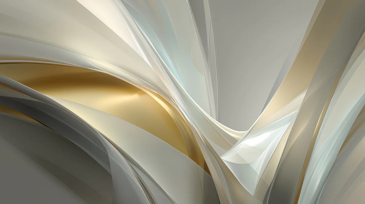 Metallic Ribbon Flow Mural Wallpaper — Elegant Abstract Waves Mural Wallpaper - room preview 04