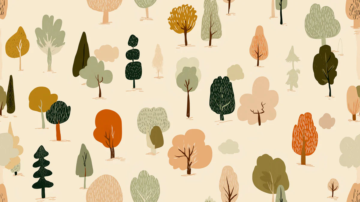 Stylized Woodland Tree Mural Wallpaper — Whimsical Forest Pattern Mural Wallpaper - room preview 04
