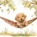 Golden Retriever Puppy in Hammock Mural Wallpaper — Whimsical Art Mural Wallpaper - room preview 04