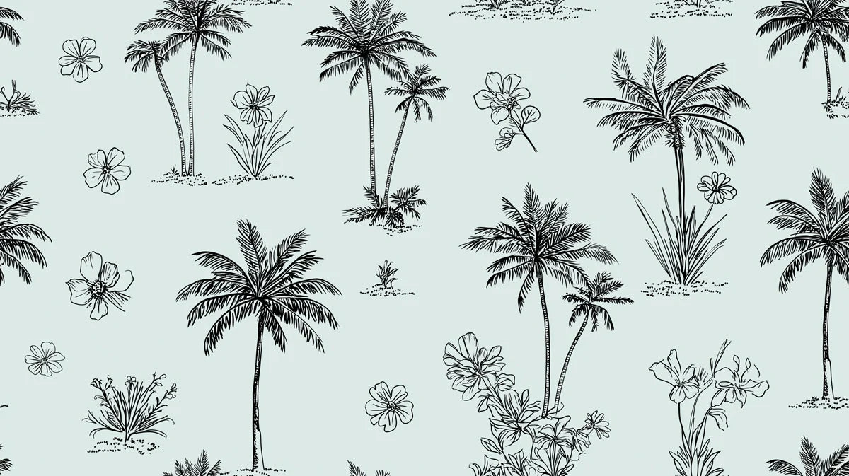 Coastal Palm Sketch Mural Wallpaper — Modern Minimalist Tropical Mural Wallpaper - room preview 04